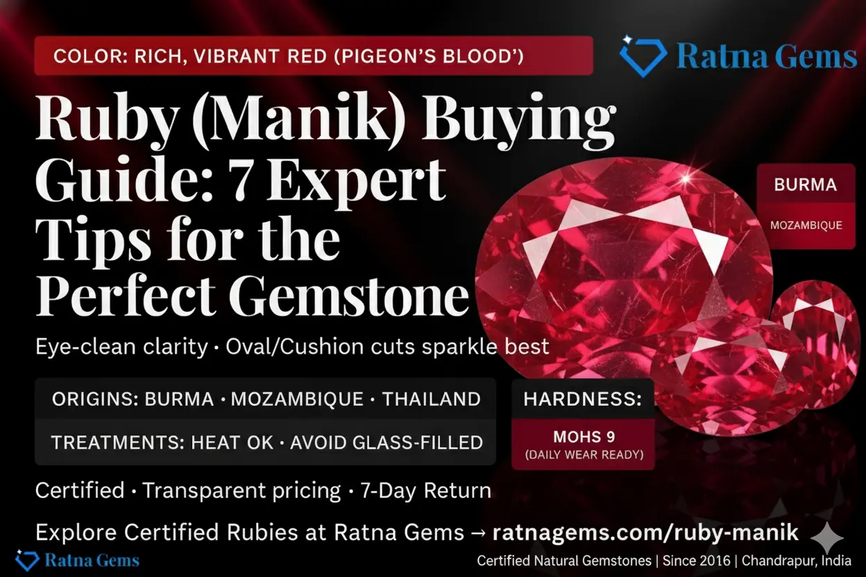 A high-quality, vibrant red Ruby (Manik) gemstone held in tweezers.