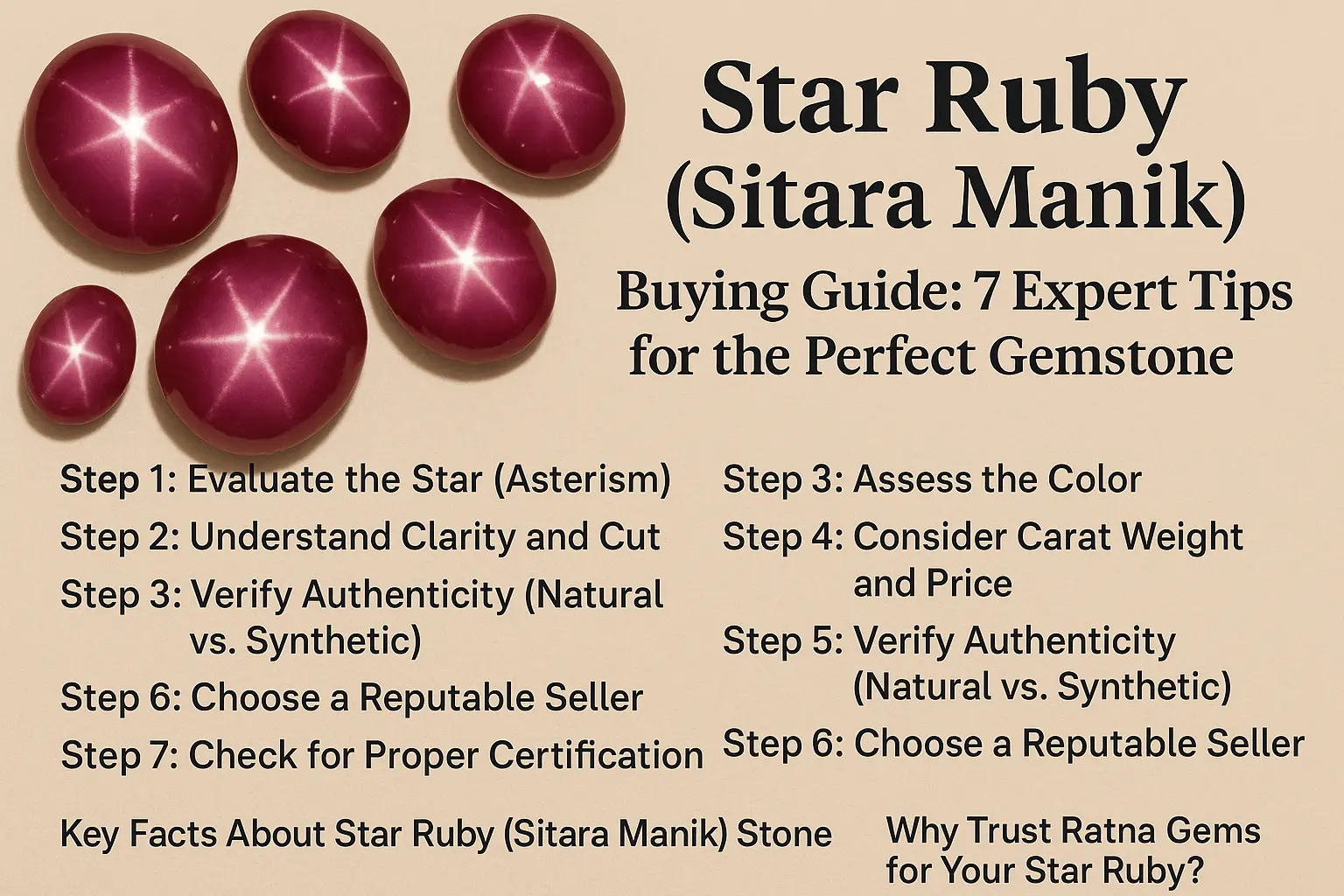 A high-quality Star Ruby (Sitara Manik) gemstone showing a clear six-rayed star.