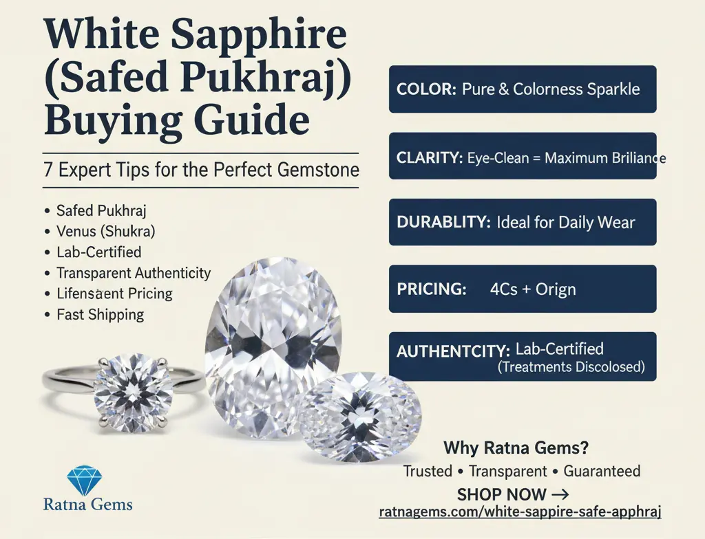 White Sapphire (Safed Pukhraj) Buying Guide: 7 Expert Tips for the Best Purchase 3 Colorless white sapphire with diamond-like brilliance and clarity