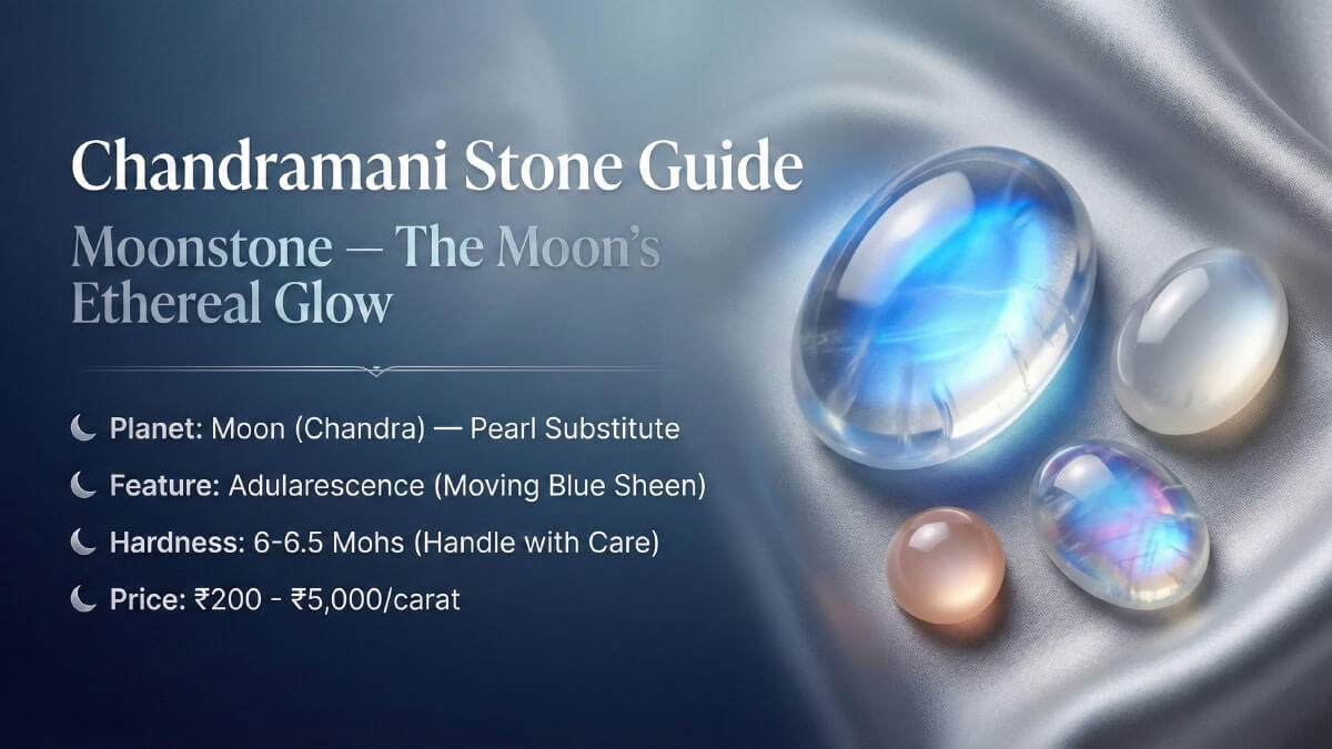 Chandramani Stone Price & Benefits: Complete Moonstone Guide India (2026) 11 Chandramani Moonstone cabochons with blue adularescence sheen - Moon gemstone varieties including rainbow moonstone