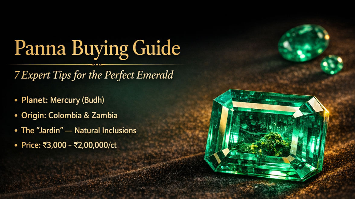 Large emerald cut Panna gemstone with natural jardin inclusions - Mercury gemstone buying guide India