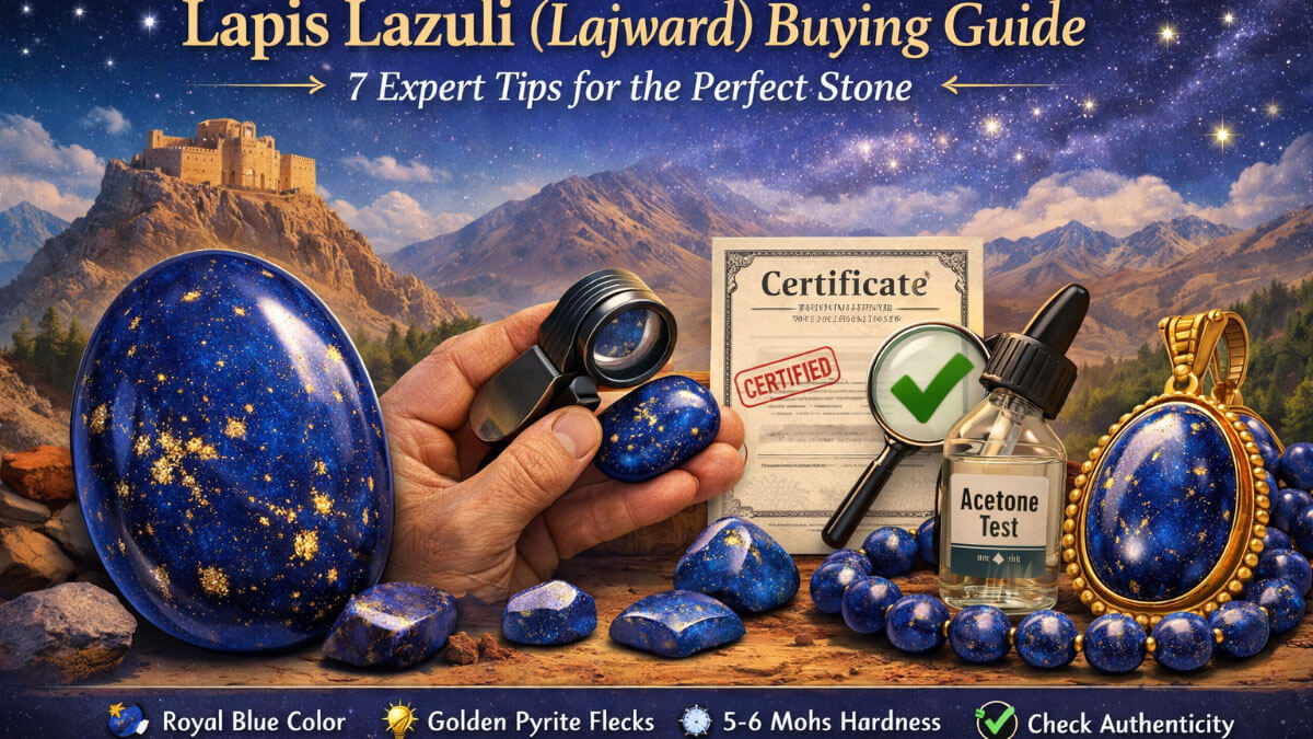 Royal blue Lapis Lazuli Lajward stones with golden pyrite flecks - authenticity testing with certificate and acetone