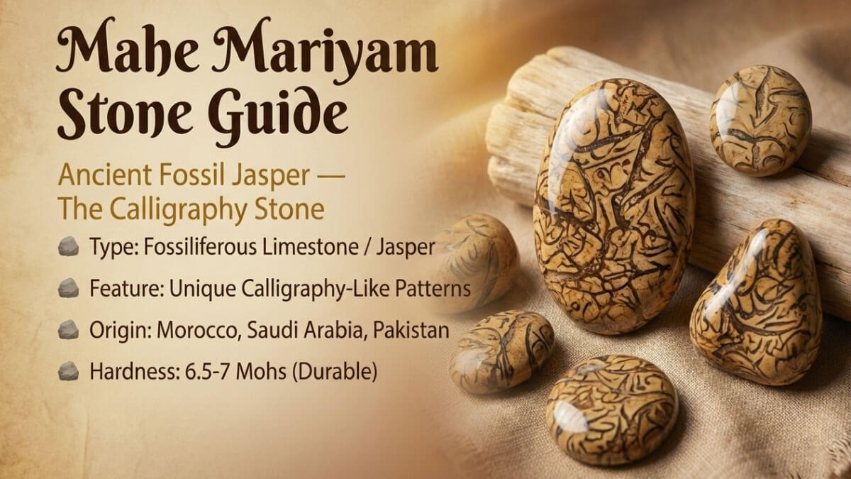 Mahe Mariyam Stone: Complete Guide on Benefits, Uses, Price & Identification 5 Mahe Mariyam fossil jasper stones with calligraphy-like patterns - ancient Mariam stone from Morocco