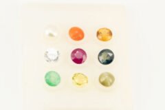 Certified Navratna Stone Set नवरत्न with Pearl, Red Coral, Hessonite, American Diamond, Ruby, Blue Sapphire, Emerald, Yellow Sapphire, Cat's Eye