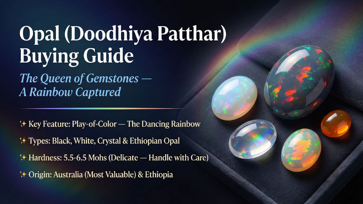 Play-of-color Opal Doodhiya Patthar gemstones showing rainbow fire - Australian and Ethiopian opal varieties