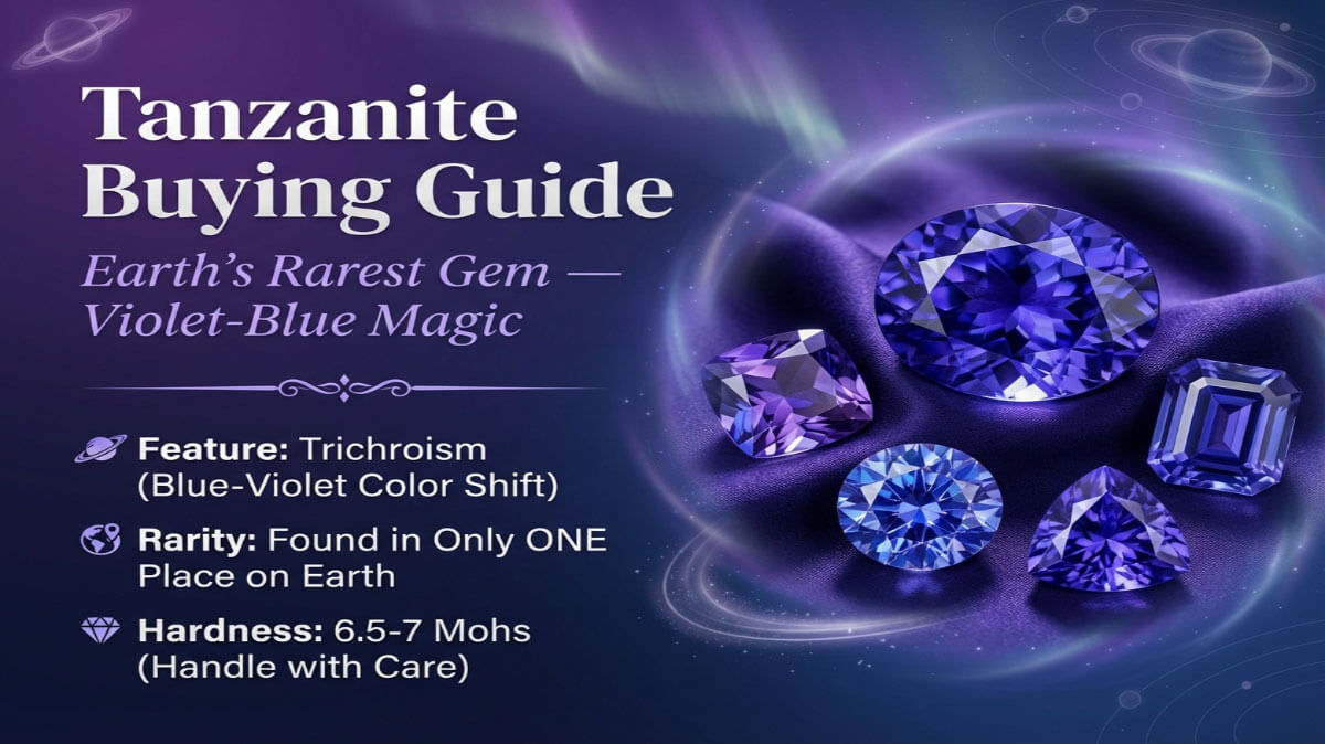 Tanzanite Buying Guide: 7 Expert Tips for the Perfect Gemstone 9 Faceted violet-blue Tanzanite gemstones showing trichroism color shift - Earth's rarest gem buying guide