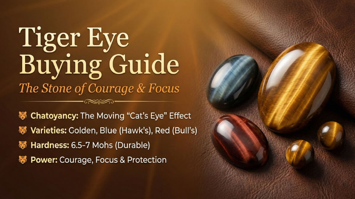 Tiger Eye cabochons showing chatoyancy in golden blue hawk's eye and red bull's eye varieties - courage stone
