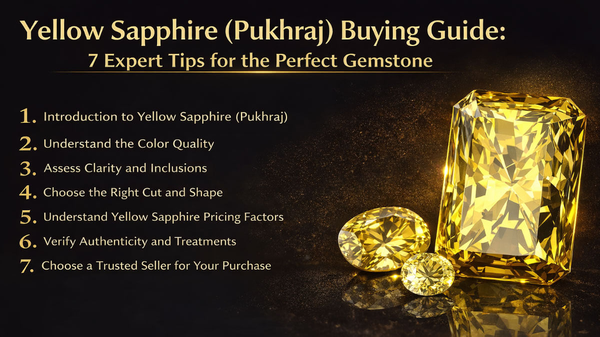 Brilliant golden Yellow Sapphire Pukhraj gemstones in emerald oval and round cuts - Jupiter gemstone India guide