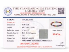 Gem testing certificate TSGTL2182 for 7 Chakra bracelet (8.00 mm, 99 cts)