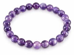 Amethyst bracelet with natural purple round beads 8mm on white background