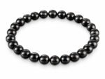 Black Obsidian bracelet with natural black round beads 8mm on white background