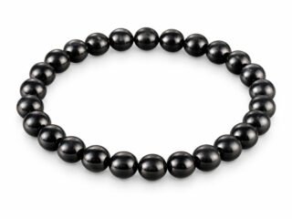 Black Obsidian bracelet with natural black round beads 8mm on white background