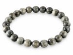 Cat’s Eye Lehsunia bracelet with natural black grey round beads 8mm on white background