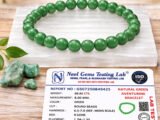 Green Aventurine bracelet with lab certificate and gemstone display