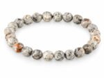 Grey Jasper bracelet with natural grey multicolor round beads 8mm on white background