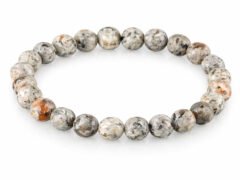 Grey Jasper bracelet with natural grey multicolor round beads 8mm on white background