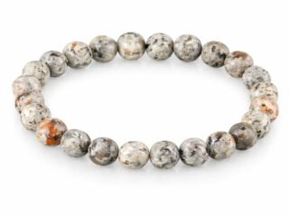 Grey Jasper bracelet with natural grey multicolor round beads 8mm on white background