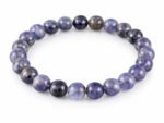 Iolite Neeli bracelet with natural grayish blue round beads 8mm on white background