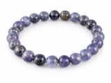 Iolite Neeli bracelet with natural grayish blue round beads 8mm on white background