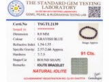 Gem testing certificate TSGTL2139 for Iolite Neeli bracelet