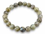 Labradorite bracelet with natural grey green round beads 8mm on white background