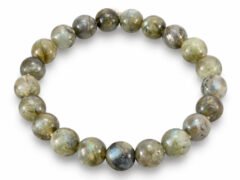 Labradorite bracelet with natural grey green round beads 8mm on white background