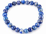 Lapis Lazuli Lajvanti bracelet with natural blue round beads 8mm on white background