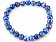 Lapis Lazuli Lajvanti bracelet with natural blue round beads 8mm on white background