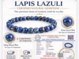 Certified natural Lapis Lazuli bracelet infographic showing bead size and authenticity