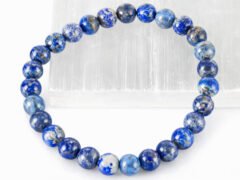 Lapis Lazuli Lajvanti bracelet angled display on selenite plate