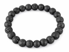 Lava Quartz diffuser bracelet with natural black porous round beads 8mm on white background