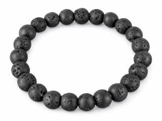 Lava Quartz diffuser bracelet with natural black porous round beads 8mm on white background