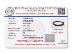 Gem testing certificate TSGTL1972 for Lava Quartz bracelet