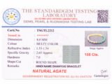 Official gem testing laboratory certificate for the multi-color Money Magnet bracelet, displaying a weight of 105 carats and 8mm dimension.