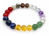 Multi-color Navratna 9 Garah 8mm round bead bracelet on a plain white background.