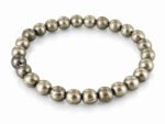 Natural golden Pyrite 8mm round bead bracelet on a plain white background.