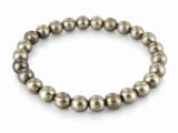 Natural golden Pyrite 8mm round bead bracelet on a plain white background.