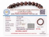Official gem testing laboratory certificate for the natural Red Tiger Eye bracelet, displaying a weight of 97 carats and 8mm dimension.
