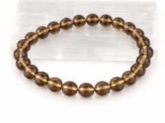 Authentic natural Smoky Quartz gemstone bracelet resting flat on a white square display plate.