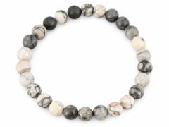 Beautiful natural Smoky Quartz round bead bracelet elegantly displayed on a matching white textured stand. A certified authentic gemstone accessory weighing approximately 118 carats.