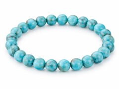 Turquoise Firoza 8mm round bead bracelet isolated on a plain white background.
