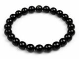 Natural Black Quartz 8mm round bead bracelet isolated on a plain white background.