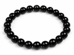 Natural Black Quartz 8mm round bead bracelet isolated on a plain white background.