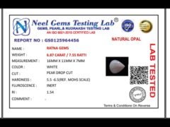 Lab certificate for Opal Stone 6.87 Carat (7.55 Ratti) - Australia - NATURAL OPAL, 6.87 CARAT / 7.55 RATTI