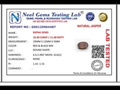 Lab certificate for Red Jasper Stone 10.40 Carat (11.48 Ratti) - NATURAL JASPER, 10.40 CARAT / 11.48 RATTI