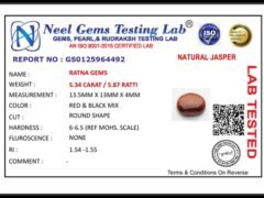 Lab certificate for Red Jasper Stone 5.34 Carat (5.87 Ratti) - NATURAL JASPER, 5.34 CARAT / 5.87 RATTI