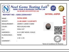 Lab certificate for Red Jasper Stone 11.00 Carat (12.09 Ratti) - NATURAL JASPER, 11.00 CARAT / 12.09 RATTI