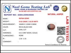 Lab certificate for Red Jasper Stone 9.42 Carat (10.35 Ratti) - NATURAL JASPER, 9.42 CARAT / 10.35 RATTI