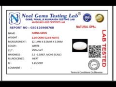 Lab certificate for Australian Opal 2.36 Carat (2.59 Ratti) - NATURAL OPAL, 2.36 CARAT (2.59 RATTI)