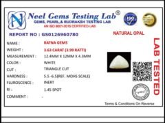 Lab certificate for Triangle Cut Australian Opal 3.63 Carat (3.99 Ratti) - NATURAL OPAL, 3.63 CARAT (3.99 RATTI)